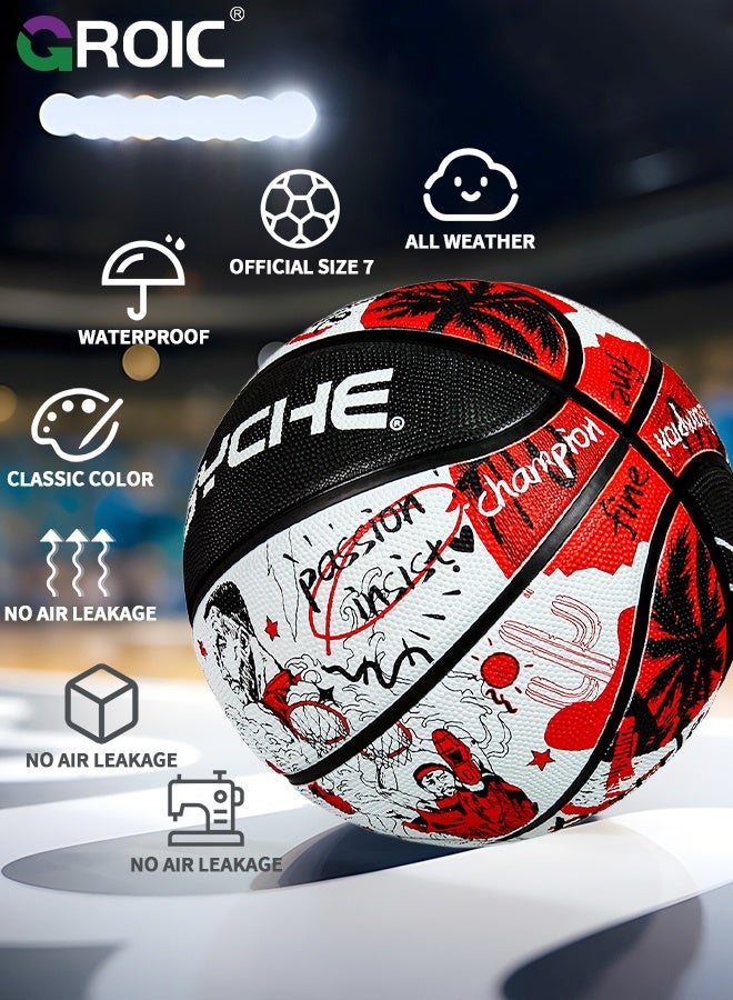 GROIC Basketball, Fire Size 7 Basketball, Red Black Comic Graphic Design, Deep Channel Construction and Durability, Perfect for Basketball Training and Equipment Practice, Outdoor Rubber Basketballs - Image 3